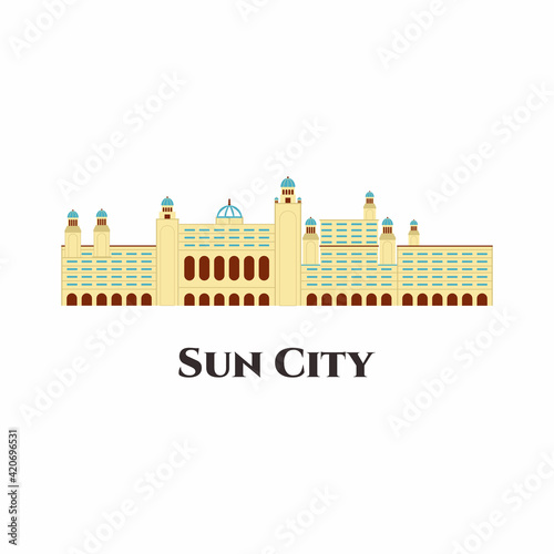 Sun City resort in South Africa vector icon flat cartoon. It is a premium destination with a host of hotels, attractions and kids activities. Great destination for your holiday. Worth to visit