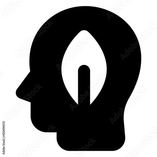 
Leaf in head, solid icon of ecologist

