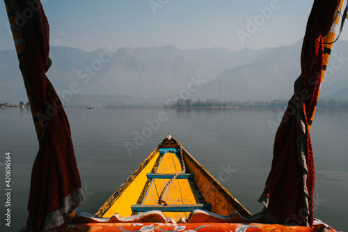 Boat trip across Dal lake in India photo