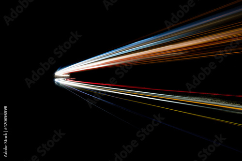 Car and truck light trails. Long exposure photo taken in a tunnel below Veliko Tarnovo photo