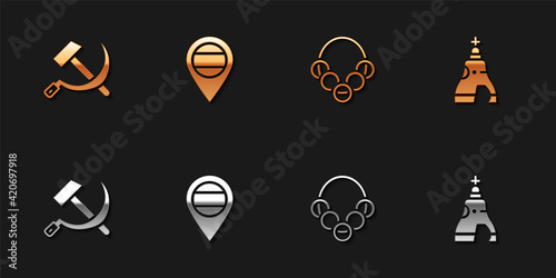 Set Hammer and sickle USSR, Location Russia, Russian bagels and The Tsar bell icon. Vector