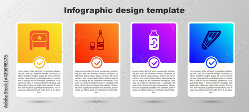 Set Ushanka, Bottle of vodka with glass, Pickled cucumbers in jar and Kankles. Business infographic template. Vector