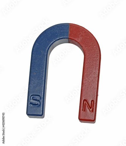 Blue and red Magnet horseshoe closeup