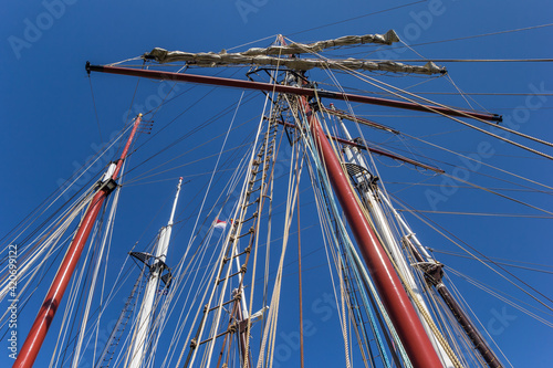 Ropes and masts of tall ships in Kampen, Netherlands