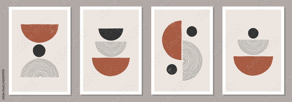 Trendy set of abstract creative minimalist artistic hand drawn composition - obrazy, fototapety, plakaty 