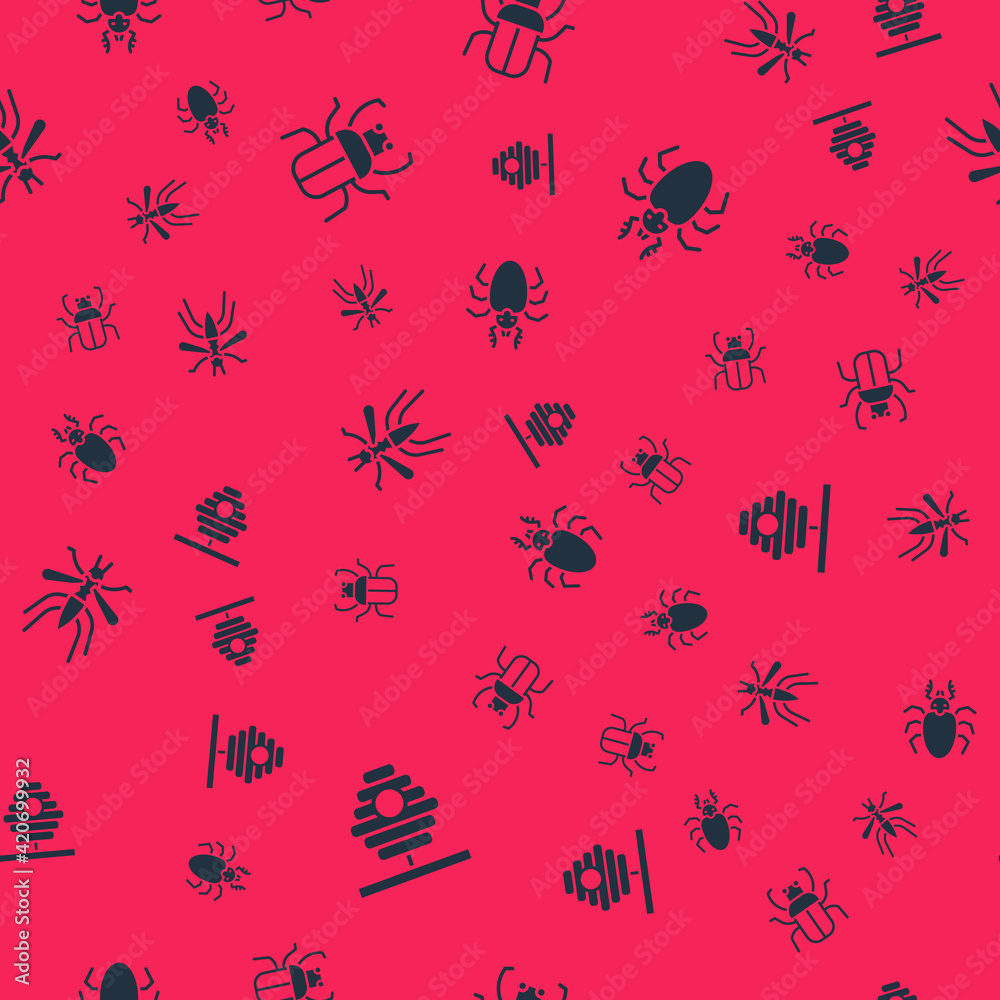 Set Hive for bees, Stink bug, Mosquito and Beetle deer on seamless pattern. Vector Set Hive for bees, Stink bug, Mosquito and Beetle deer on seamless pattern. Vector