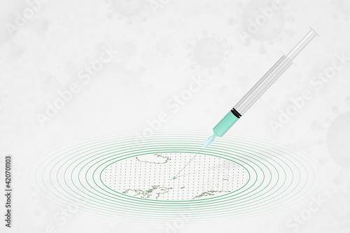 Faroe Islands vaccination concept, vaccine injection in map of Faroe Islands. Vaccine and vaccination against coronavirus, COVID-19.