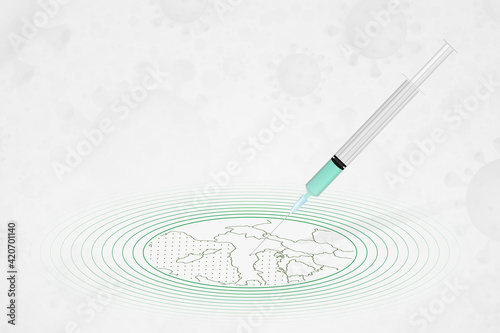 San Marino vaccination concept, vaccine injection in map of San Marino. Vaccine and vaccination against coronavirus, COVID-19.