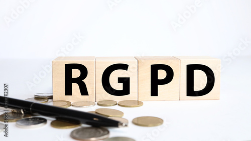RGPD, text on wood cubes. text in black letters on wood blocks photo