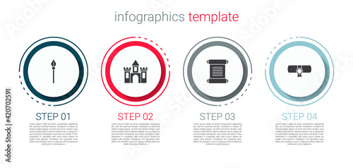 Set Medieval spear, Castle, fortress, Decree, parchment, scroll and . Business infographic template. Vector