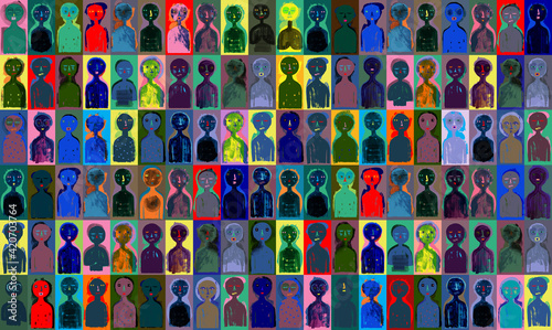 Large Colorful People Pattern With Grunge Texture