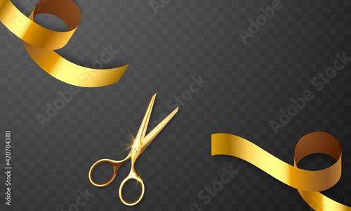 Grand Opening Card with scissors gold Ribbon Background glitter frame template.