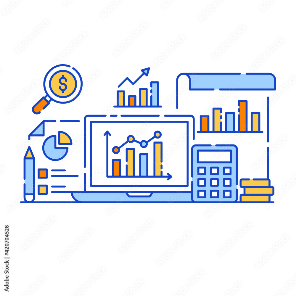 Obraz premium Analytics application in flat design illustration, editable vector