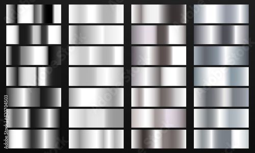 Set Silver color gradient Chrome color foil texture background. vector golden, copper brass and metal  template.