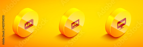 Set Isometric Advertising, and Social media marketing icon. Vector