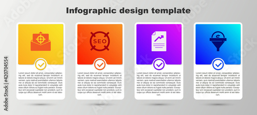 Set Mail and e-mail, SEO optimization, Document with graph chart and Lead management. Business infographic template. Vector