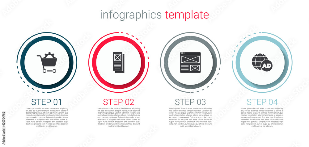Set Shopping cart, Browser window, and Advertising. Business infographic template. Vector Set Shopping cart, Browser window, and Advertising. Business infographic template. Vector