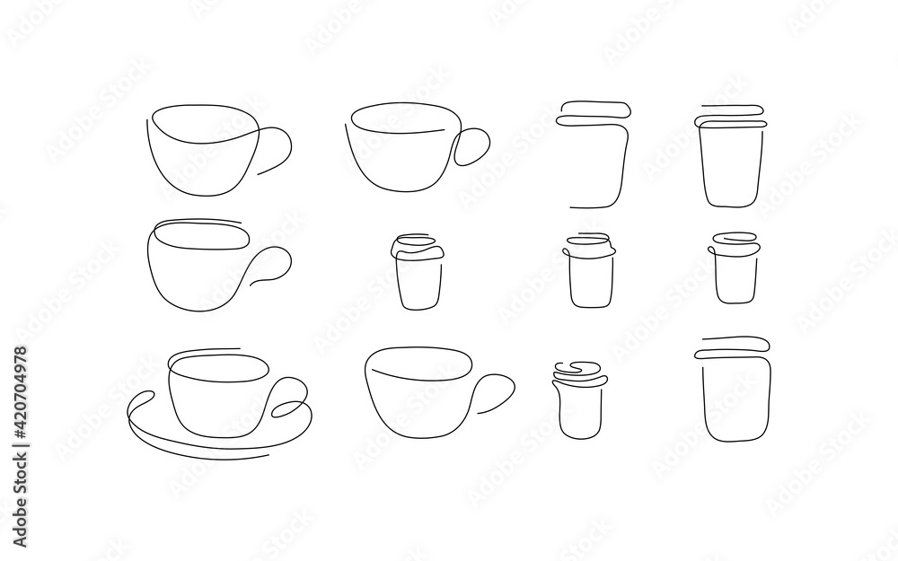 One line art style cup of coffee seamless pattern. Abstract creative food in minimalism design. Hand drawn vector illustration. One line art style cup of coffee seamless pattern. Abstract creative food in minimalism design. Hand drawn vector illustration.