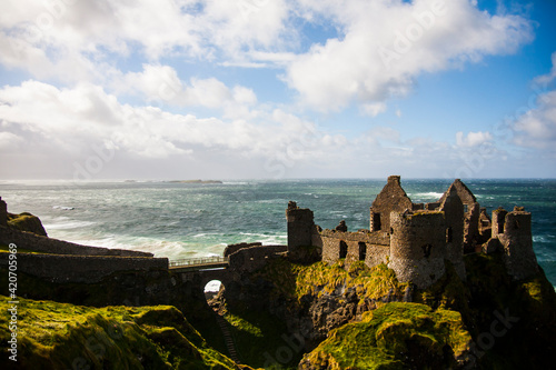 Spring in Dunluce Castle (Dun Libhse), Ireland photo