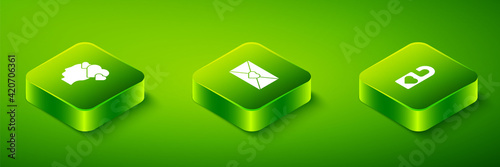 Set Isometric Envelope with Valentine heart, Please do not disturb and Head icon. Vector