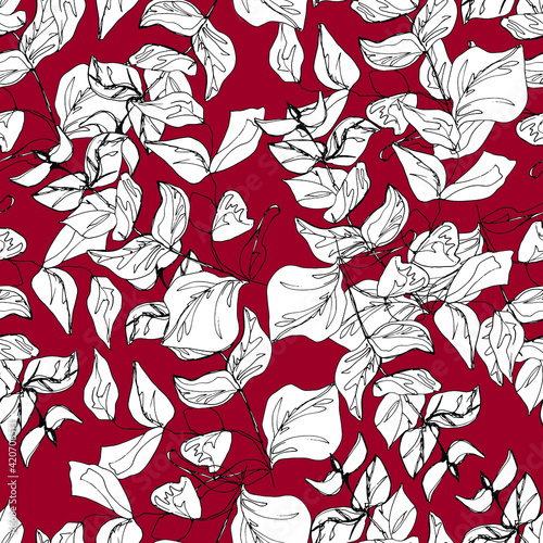 Pattern with tropical leaves at different angles, home green plants, palms. manual graphics. Botanical flower, pencil, plant element for textile decor and wallpaper. isolated stock art
