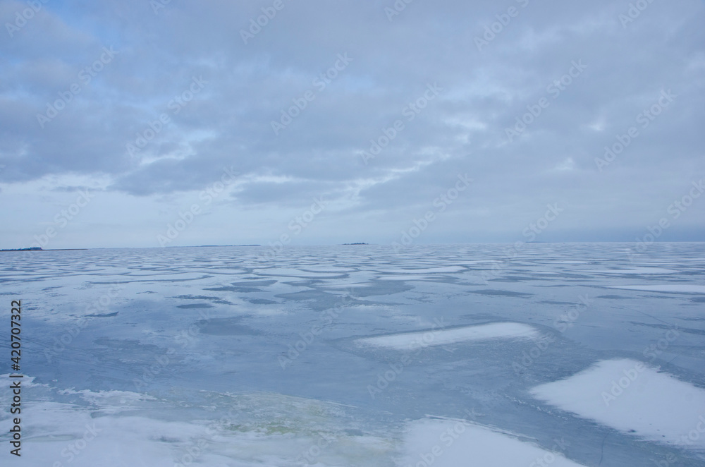 Frozen lake in winter