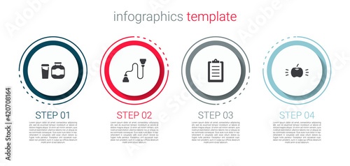 Set Sports nutrition, Chest expander, training program and Apple. Business infographic template. Vector