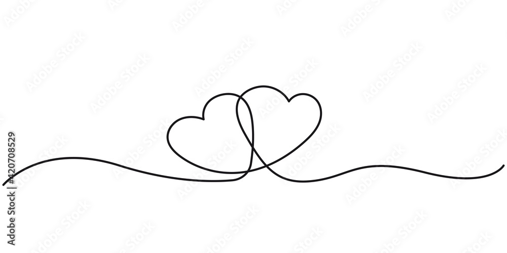 Two Hearts Continuous Line Drawing. Hearts Couple Trendy Minimalist Illustration. One Line Abstract Drawing. Love Minimalist Contour Art. Vector EPS 10. Two Hearts Continuous Line Drawing. Hearts Couple Trendy Minimalist Illustration. One Line Abstract Drawing. Love Minimalist Contour Art. Vector EPS 10.