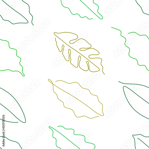 One line art style coffee leaf seamless pattern. Abstract creative food in minimalism design. Hand drawn vector illustration.