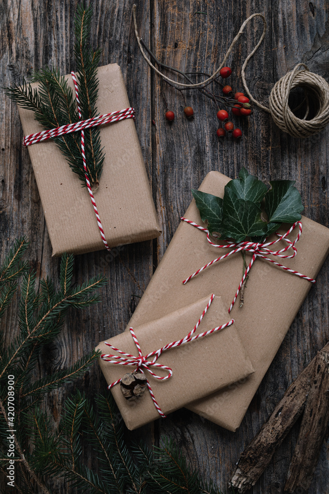 Rustic Christmas Gifts Wrapping Stock Photo | Adobe Stock