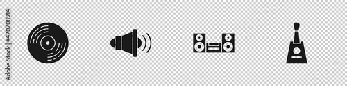 Set Vinyl disk, Speaker volume, Home stereo and Balalaika icon. Vector