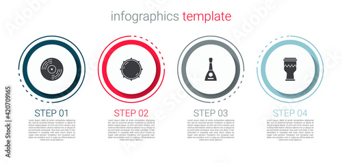 Set Vinyl disk, Dial knob level, Balalaika and Drum. Business infographic template. Vector