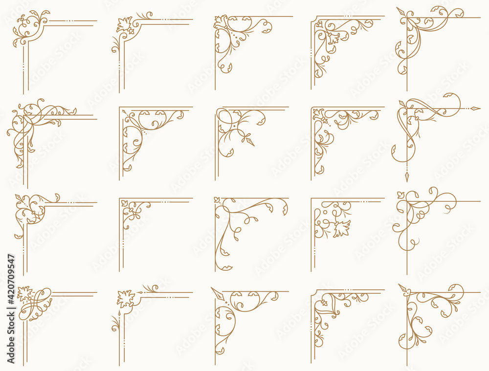 Vintage corners set. Vector decorative elements.