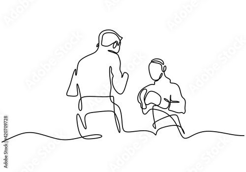 Continuous one line drawing of two man playing boxing at ring area. Two professional boxer is fight each other in tournament isolated on white background minimalist style. Vector illustration