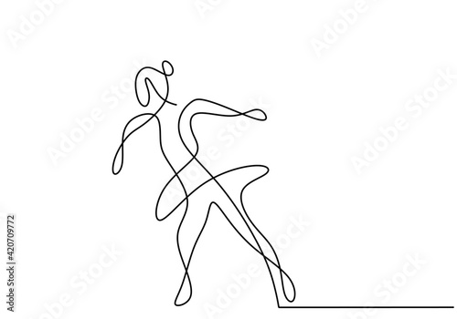 One continuous line drawing of figure skating girl. Young happy woman playing ice skating in the ice area while free dancing. Winter sport concept isolated on white background. Vector illustration