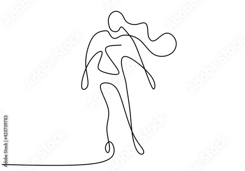 One continuous line drawing of figure skating girl. Young happy woman playing ice skating in the ice area while free dancing. Winter sport concept isolated on white background. Vector illustration