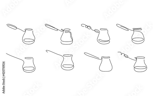 One line art style coffee turk. Abstract creative food in minimalism design. Hand drawn vector illustration.