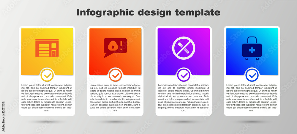 Set Building of fire station, Telephone call 911, No match and First aid kit. Business infographic template. Vector Set Building of fire station, Telephone call 911, No match and First aid kit. Business infographic template. Vector