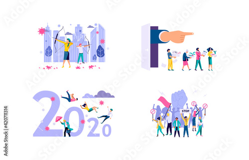 Set of business crisis and economic decline concepts