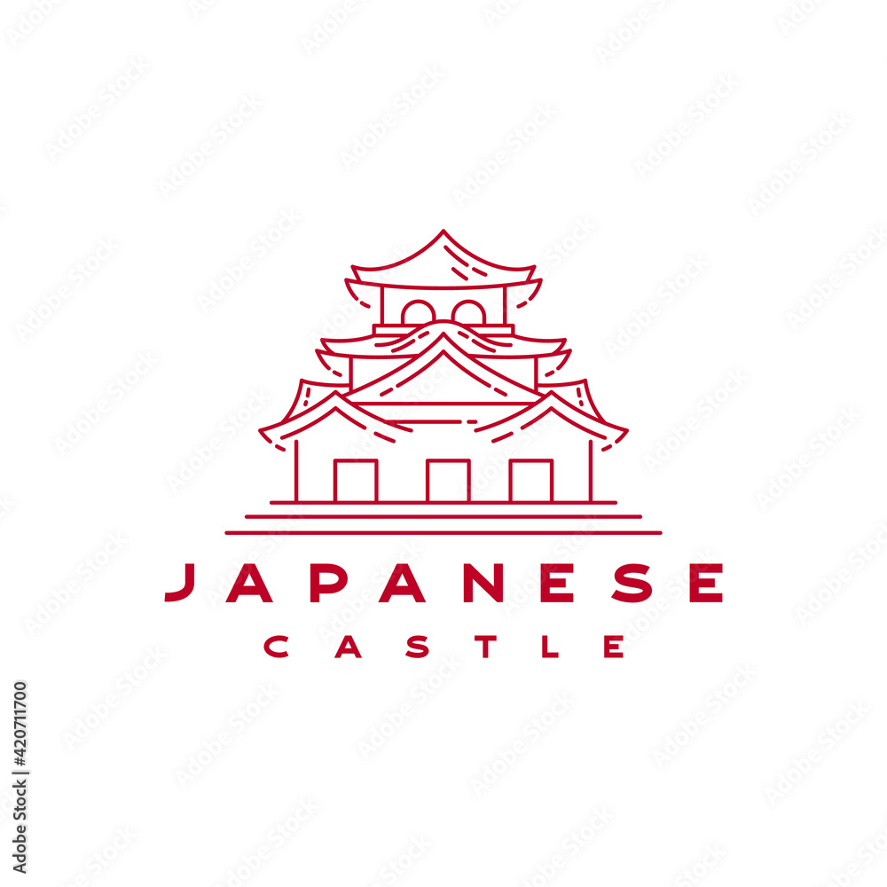 Japanese Castle Outline Line Monoline Logo Design Japanese Castle Outline Line Monoline Logo Design