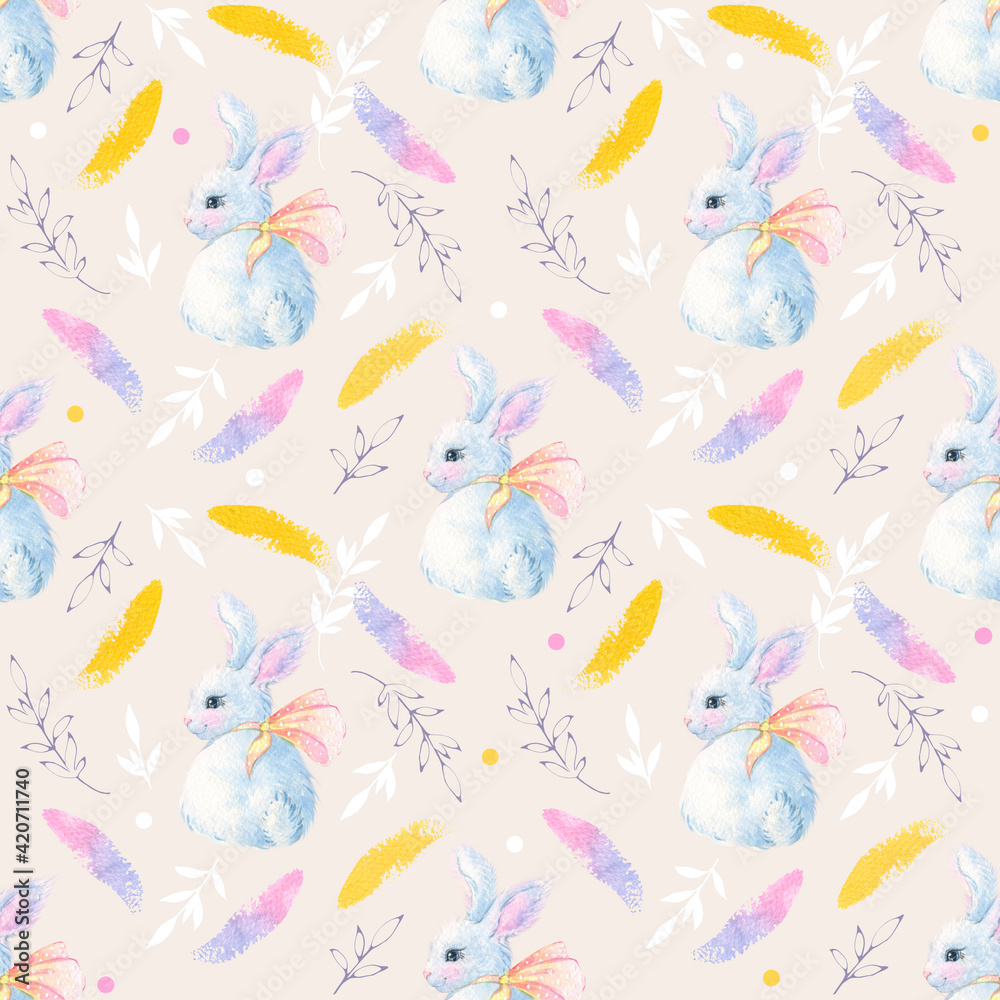 cute seamless pattern with bunnies. background with drawn characters of forest animals for children's print, textiles, design. cute seamless pattern with bunnies. background with drawn characters of forest animals for children's print, textiles, design.