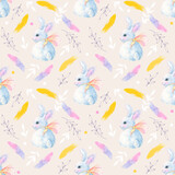 cute seamless pattern with bunnies. background with drawn characters of forest animals for children's print, textiles, design.