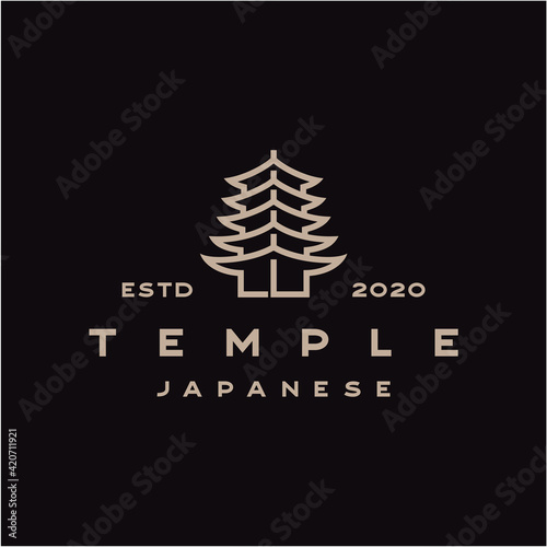 Vintage Retro Temple Logo Design Illustration Template