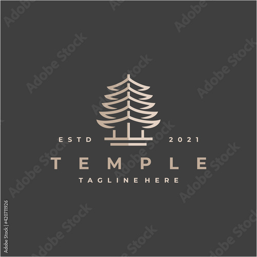 Vintage Retro Temple Logo Design Illustration Template
