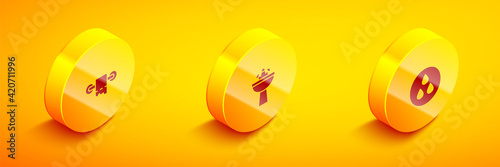Set Isometric Toilet paper roll, Washbasin with water tap and Water drop icon. Vector