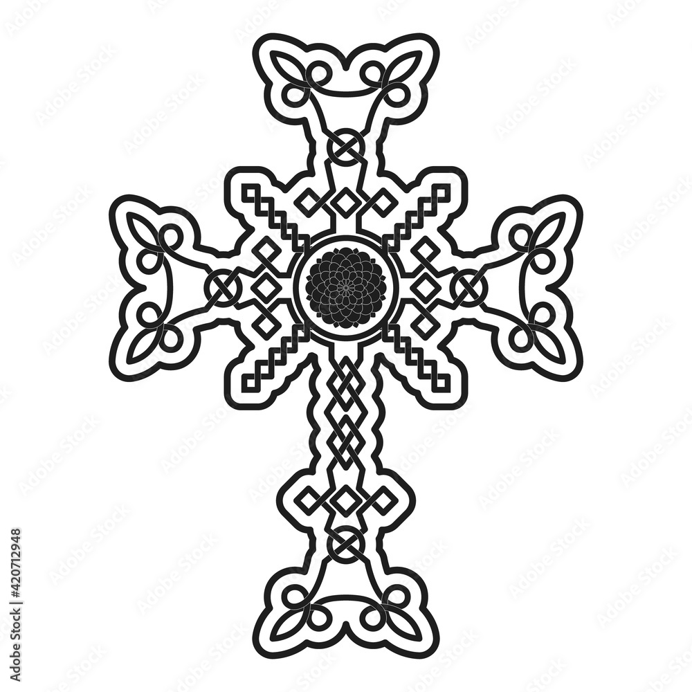 Fototapeta premium vector icon with ancient Armenian symbol Khachkar. Armenian cross stone for your project
