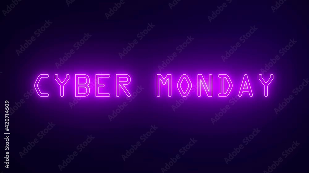 Animated glowing neon sign Cyber Monday on blue background. Seamless loop Animated glowing neon sign Cyber Monday on blue background. Seamless loop