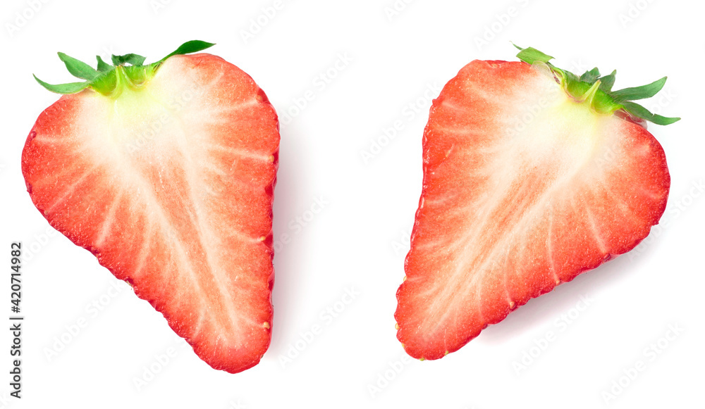 half fresh strawberry, isolated on white background half fresh strawberry, isolated on white background