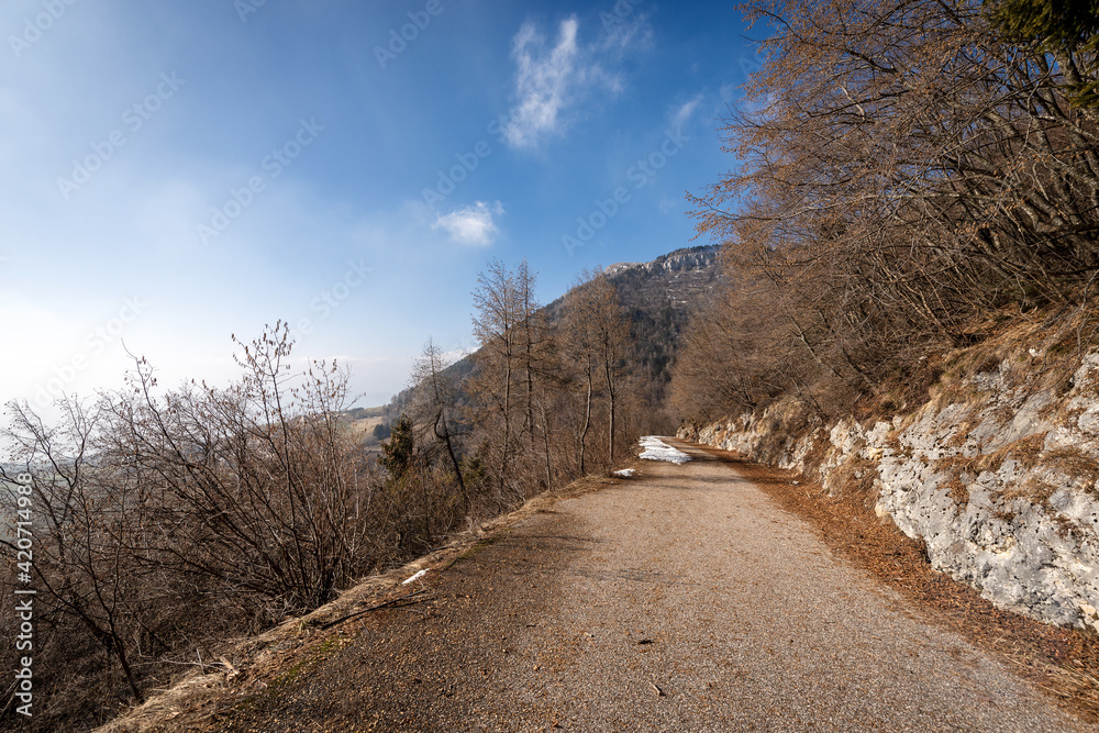 Mountain peak of Corno d'Aquilio in winter on Lessinia Plateau (Altopiano della Lessinia), Regional Natural Park, Sant'Anna d'Alfaedo village, Verona province, Veneto, Italy, Europe. Mountain peak of Corno d'Aquilio in winter on Lessinia Plateau (Altopiano della Lessinia), Regional Natural Park, Sant'Anna d'Alfaedo village, Verona province, Veneto, Italy, Europe.