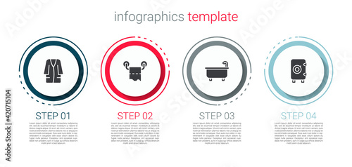 Set Bathrobe, Toilet paper roll, Bathtub and Safe. Business infographic template. Vector